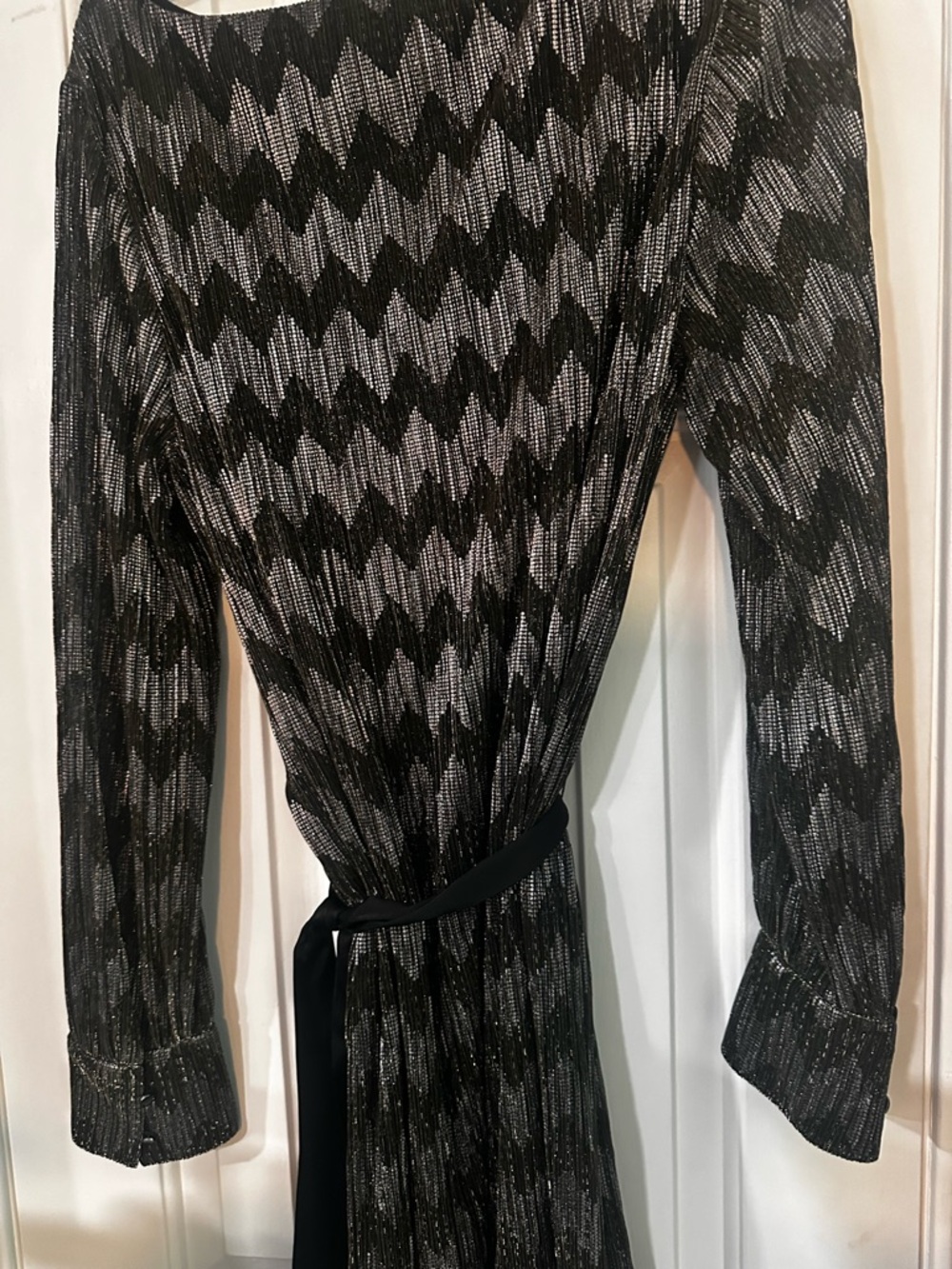 Banana Republic Black and Silver Zigzag Dress with silk tie belt